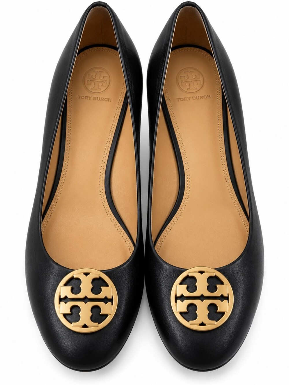 Tory Burch Black Leather Ballet Flats with Gold Logo Medallion Size 11